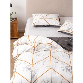 2/3Pcs Marble Pattern AB Sided Modern Duvet Cover Set Pillowcase Adults Bed Duvet Set Twin King
