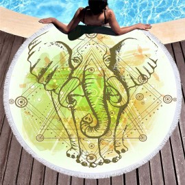 3D Totem Bohemian Mandala Elephant Printing Beach Towels Microfiber Round Shape Picnic Blanket