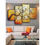 4PCS Golden Tree Modern Abstract Art Oil Painting Canvas Wall Decoration