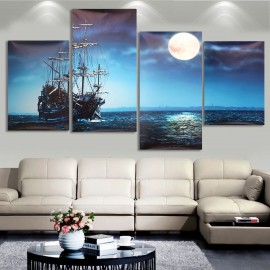 4Pcs Blue Sea Boat Canvas Painting Unframed Wall Art Bedroom Living Room Home Decor