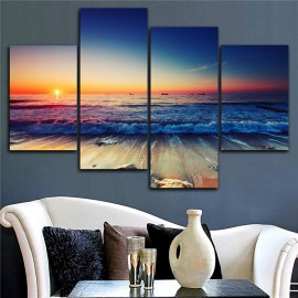 4Pcs Canvas Painting Frameless Modern Sunset Beach Wall Art Picture Print Living Room Home Decor