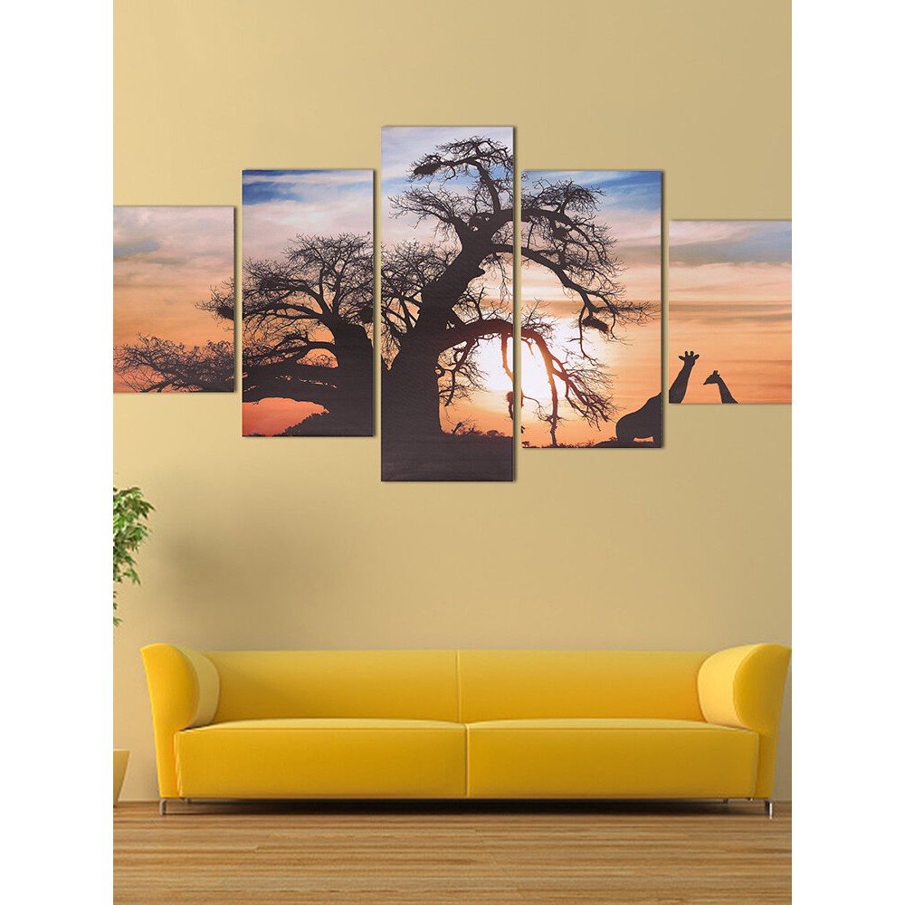 5PCS Sunset Tree Canvas Painting Unframed Landscape Huge Modern Wall Art Home Decor