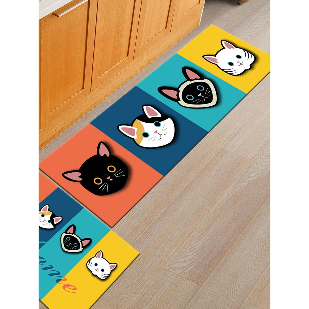 Cartoon Cute Cat Pattern Soft Anti-slip Door Blanket Rug Carpet Kitchen Floor Mat Indoor Outdoor Decor