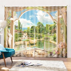 Landscrape 3D Printed Window Curtain 2 Panel Blackout Blinds Thermal Insulated