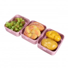 Large Capacity Cartoon Bear Three-layer Lunch Box With Spoon Fork Portable Wheat Straw Bento Box